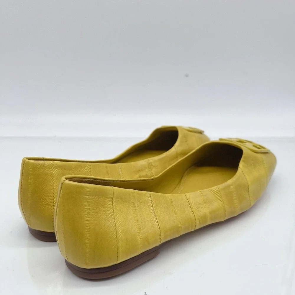 Tory Burch Georgia Women's Ballet Flats Square Toe Logo Yellow Leather US 6.5